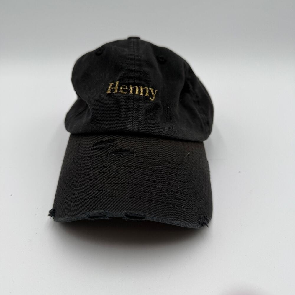 KBETHOS Vintage Henny Black Ripped Cap Hat Black Strapback One Size